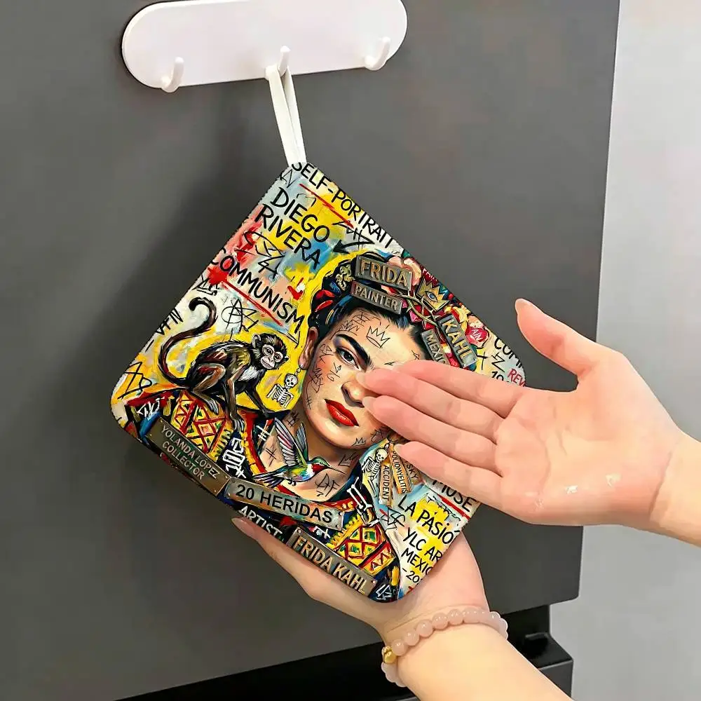 F-Frida K-Kahloes Art Polyester Cotton Hanging Kitchen Towel, Soft Hand Wiping Towel, Reusable for Kitchen Bathroom Home