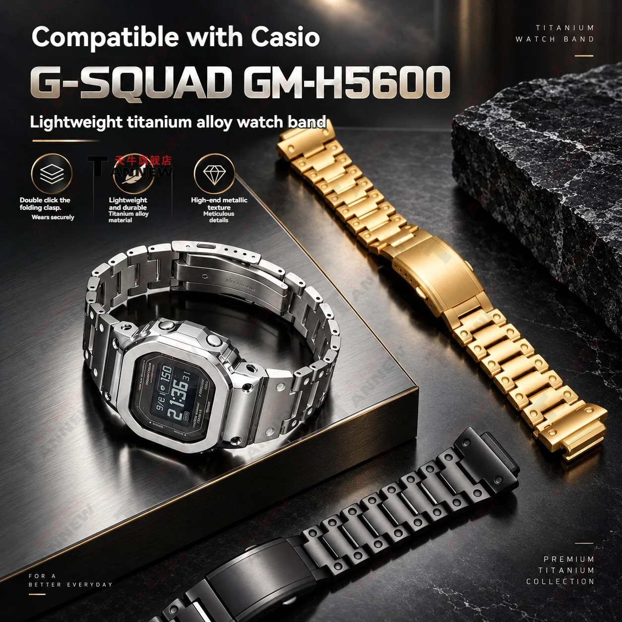 Premium Lightweight Titanium Strap for Casio G-SQUAD GM-H5600 Metal Upgrade Replacement Watch Band Bracelet