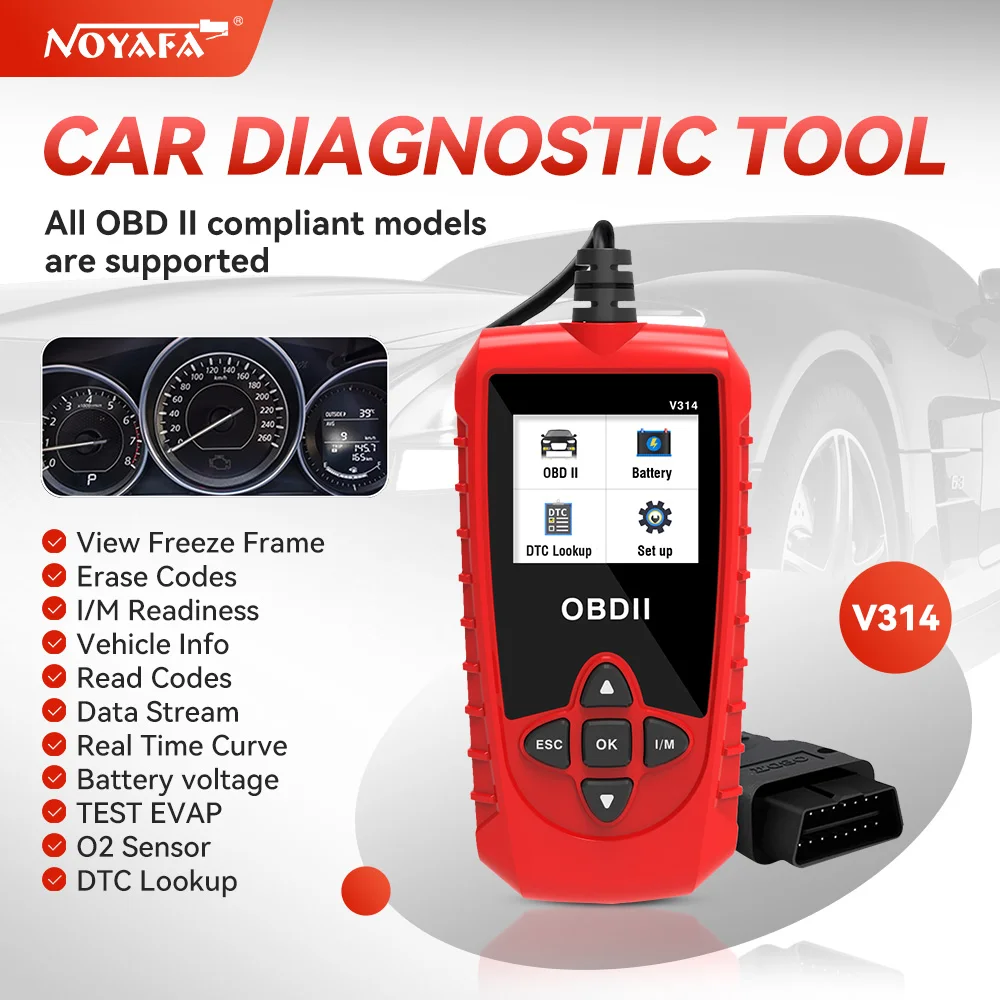 Noyafa V314 Automotive Diagnostic Tool Car OBDII Scanner Reader Detection Automotive Fault Detector Onboard Code Reading Card