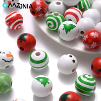 10pcs 15mm Christmas Natural Wooden Beads Round Snowman Snowflake Spacer Beads For Jewelry Making DIY Holiday Decoration
