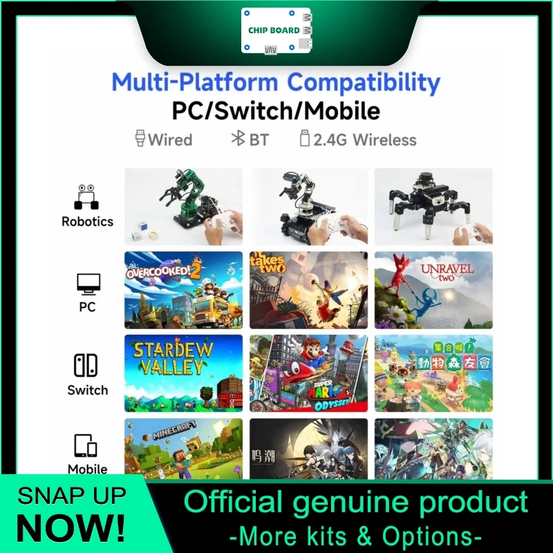 Yahboom tri-mode wireless controller featuring joystick and mecha buttons for Switch, PC, Android, iOS and robotic devices