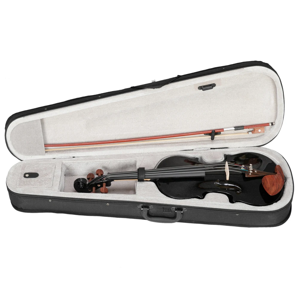 Tamanho completo preto fosco 4/4 painel de abeto conjunto de violino de madeira com caso arco resina 4 cordas ombro resto turner pano de limpeza