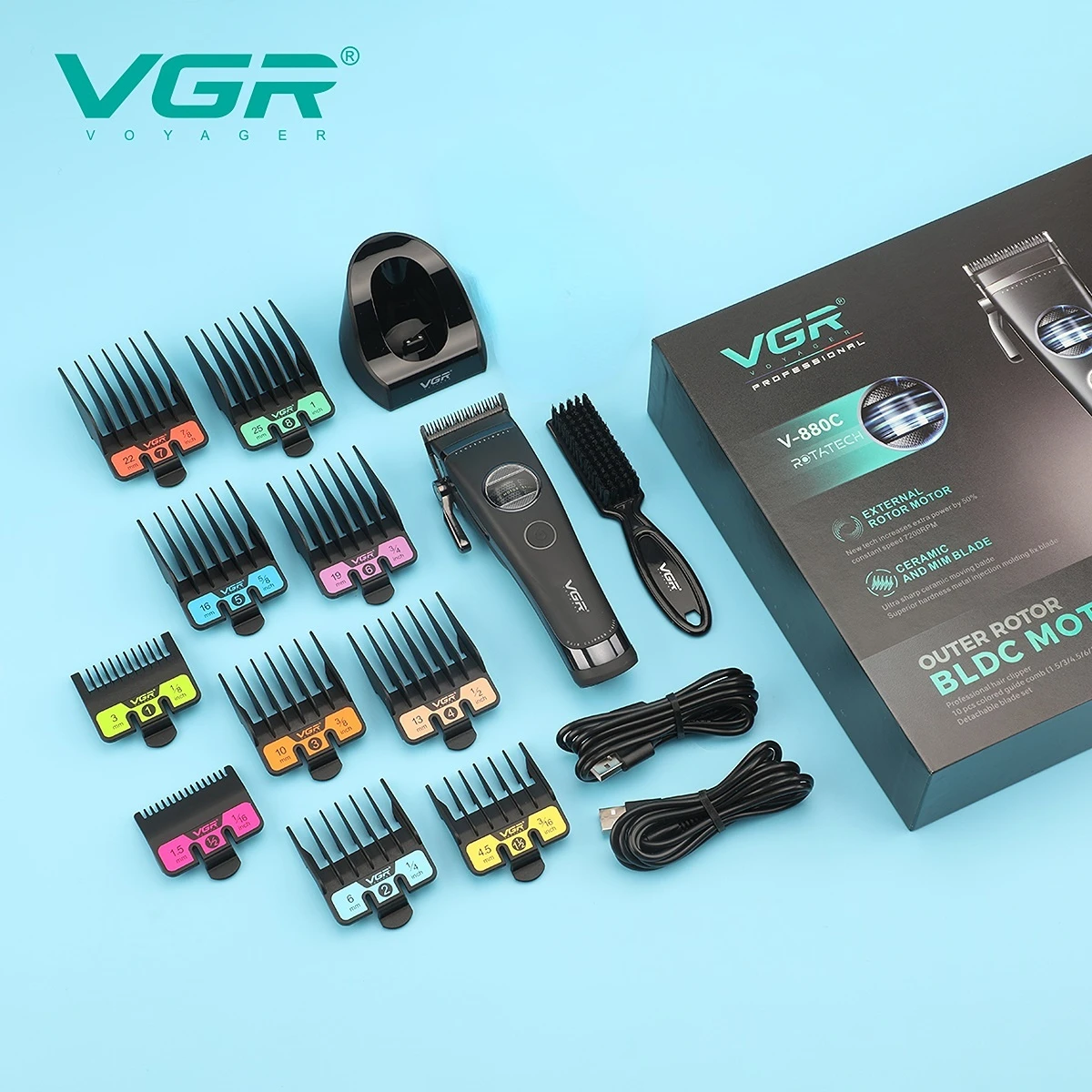 VGR Tondeuse Professioneel Knipapparaat Externe rotormotor Kappers Tondeuse Draadloos Kap Tondeuse voor mannen V-880C