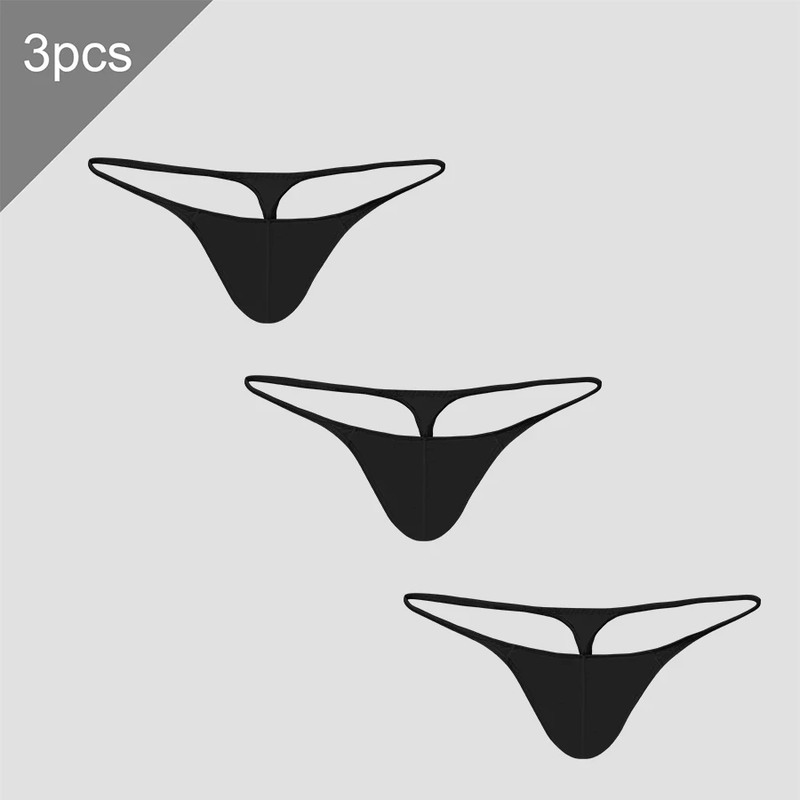3PCS Men's low-waisted solid color U-shaped elastic tight sexy T-pants, ice-silk exposed buttocks thong sportswear