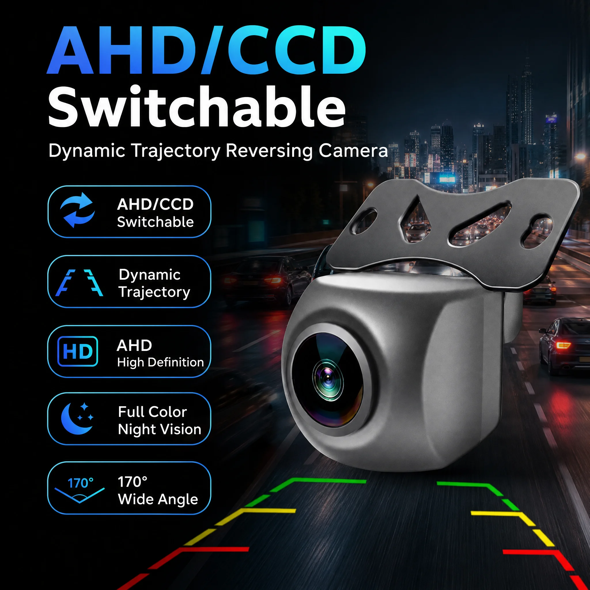 AHD CCD Universal Car Reversing Camera 170 Degree Fisheye HD Night Vision Waterproof Dynamic Trajectory