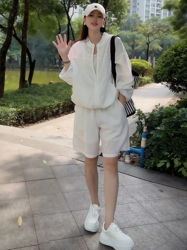 

Высококачественный комплект верхней одежды Faion, женский летний новый свободный утягивающий универсальный солнцезащитный комплект, комплект из двух предметов