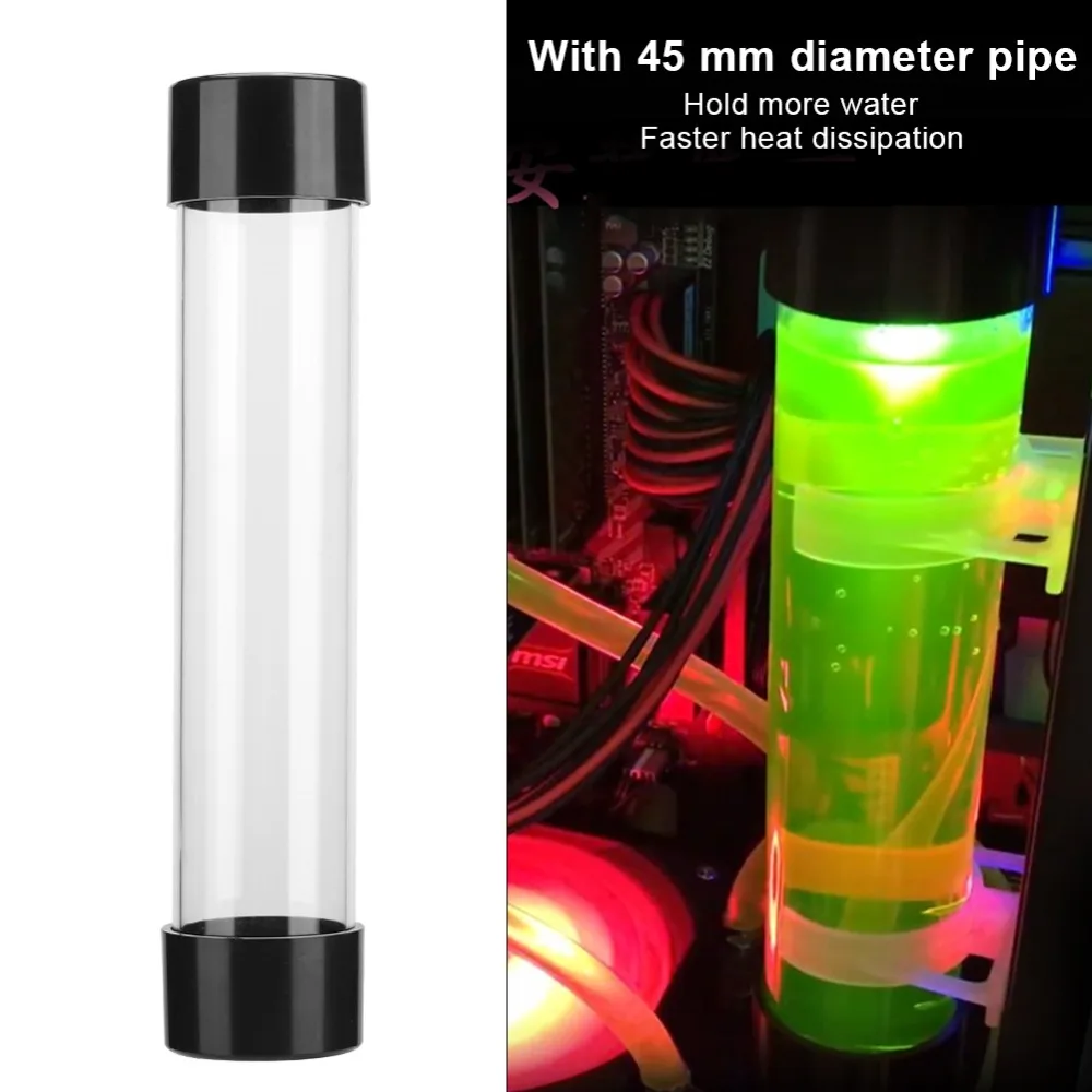 G1/4 Thread Computer Water Cooling Tank Clear 240mm Length Water Cooling Reservoir Cylindrical Liquid Cooling Tank view 3
