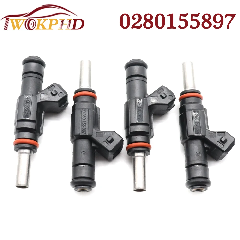 4pcs Car NEW Fuel Injectors Nozzle 0280155897 for Audi Porsche Volkswagen 3.2L V6 04-06 Golf 1.8L Turbo 06A906031S