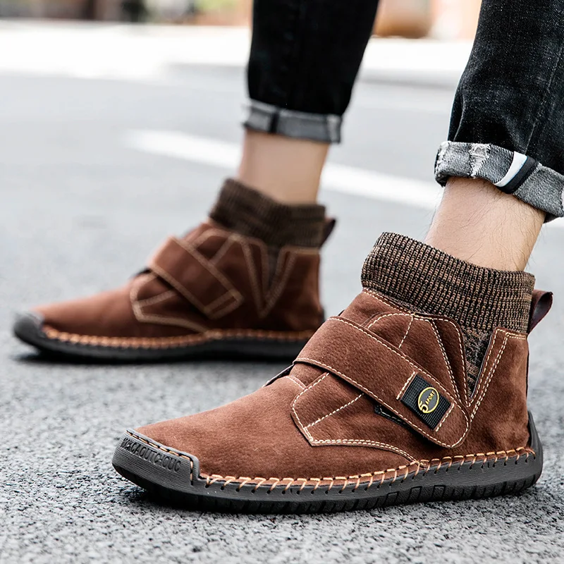 

Spring and Autumn New Men's Mid Top Boots Retro Short Boots Handmade Velcro Men's Boots Large Shoes High Quality Shoes Men
