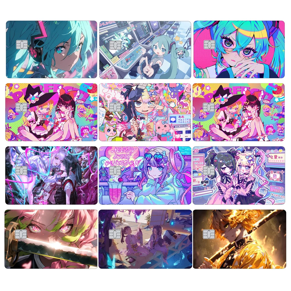 Anime Cartoon Mädchen Kreditkarte Haut Aufkleber Dämon Slayer Hatsune Miku Matte Aufkleber Abdeckung Film Band Abnehmbare Selbst-klebe