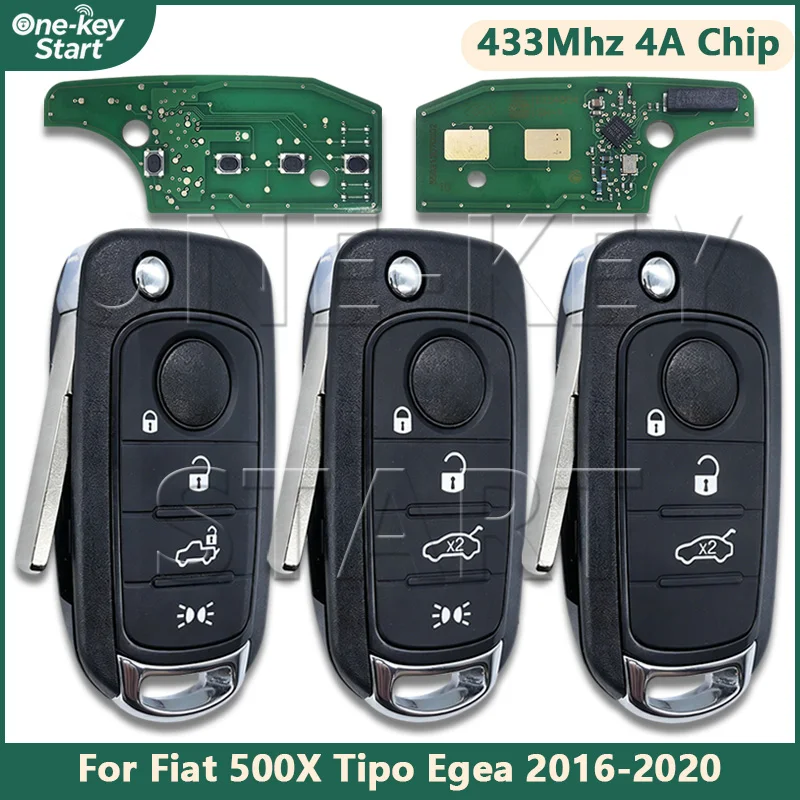 

2ADPXFI5AM433TX 4A Chip 433MHz Flip Car Remote Control Key For Fiat 500X Egea Tipo Toro Crono 2016-2020【ONE-KEY START】
