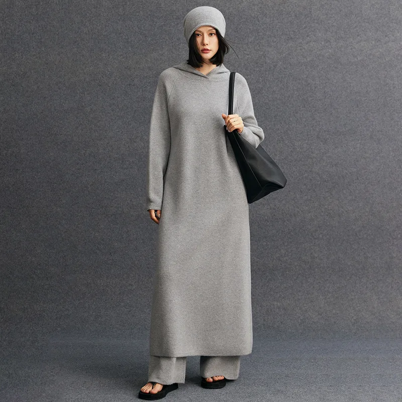 

New Gentle Style Dress Autumn Winter Fashion Loose Cashmere Casual Versatile Hooded Dress Women's KnitwearElegant party dresses