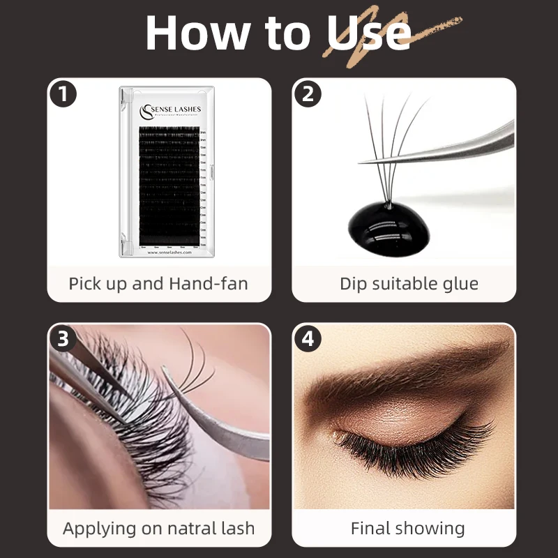 SENSE LASHES L / M / LC / LD Curl Eyelash Extensions Natural Black 8-15mm False Individual Lashes Soft Silk Makeup