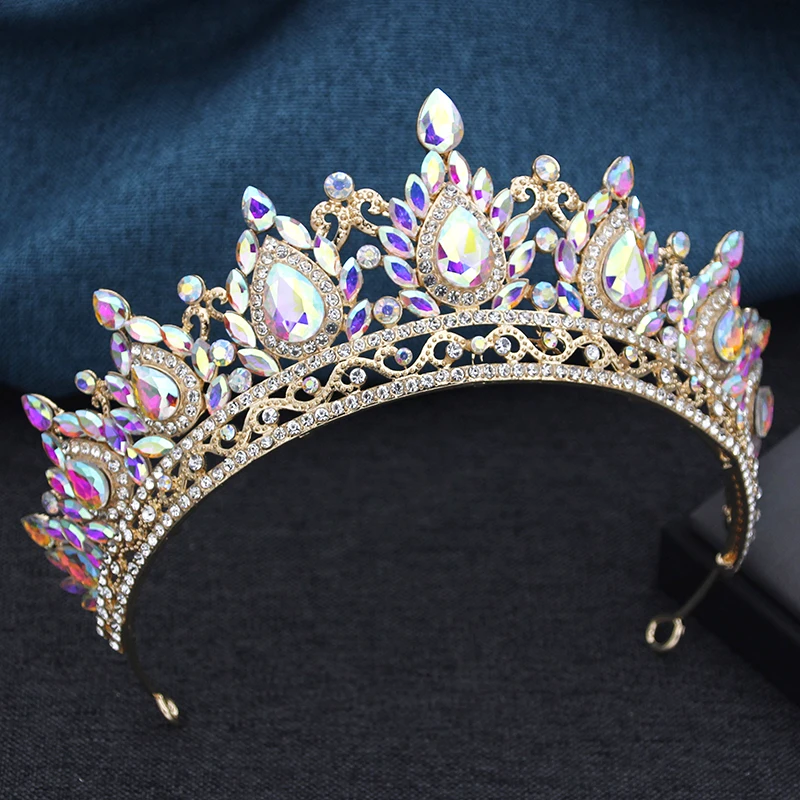 Luxury Princess Crown AB Crystal Diadem Headdress Birhtday Wedding Dress Tiaras Bridal Hair Jewelry Accessories