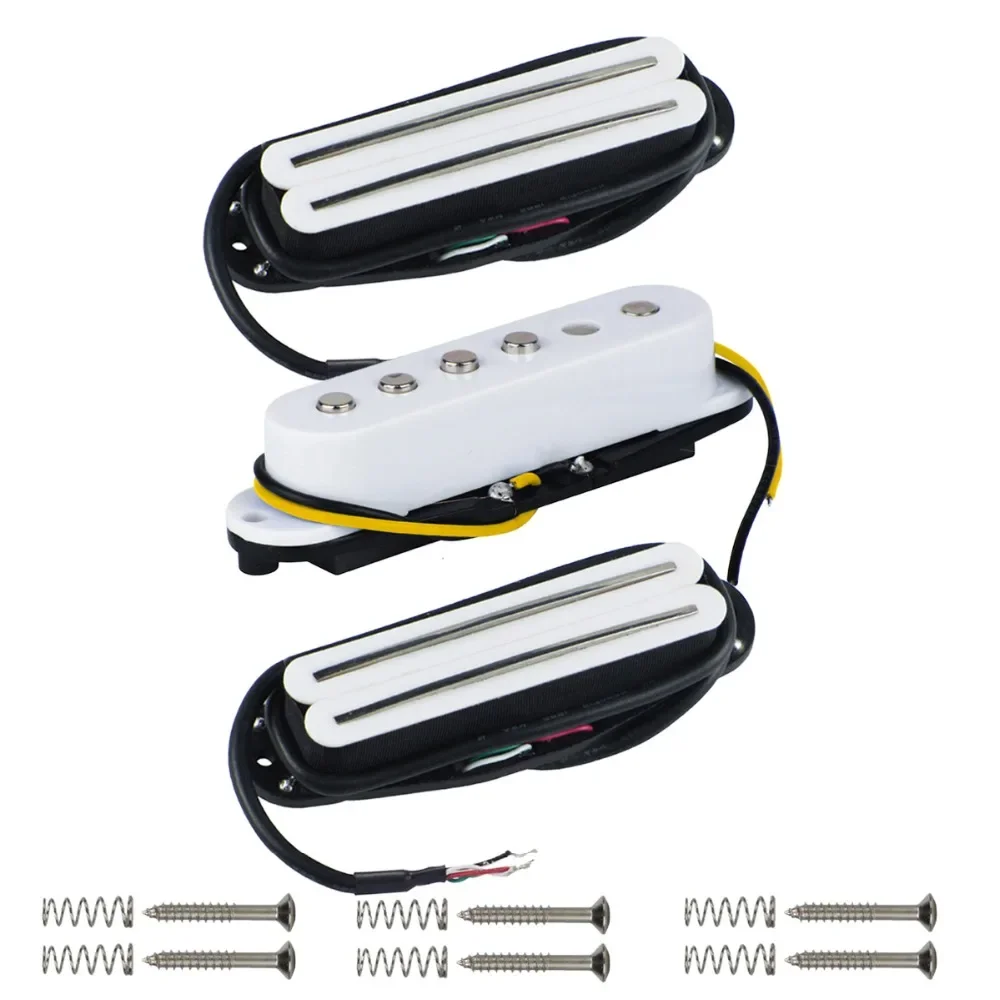 3pcs Neck/Middle/Bridge Pickup HSH Set Ceramic Magnet Dual Track Humbucker Pickups & Single Coil Pickup White Guitar Parts