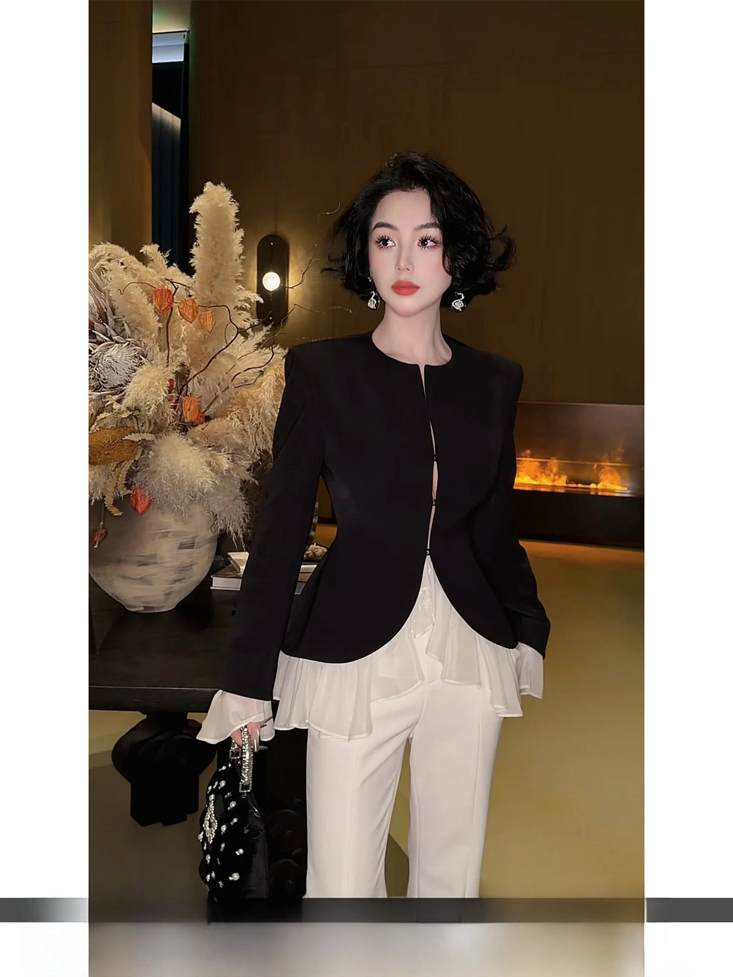 

Ele Slim Fit Women's Suit Jaet Spring 2026 New Sle Lace Sve High End Feel Polyester Fiber Interview Workwear