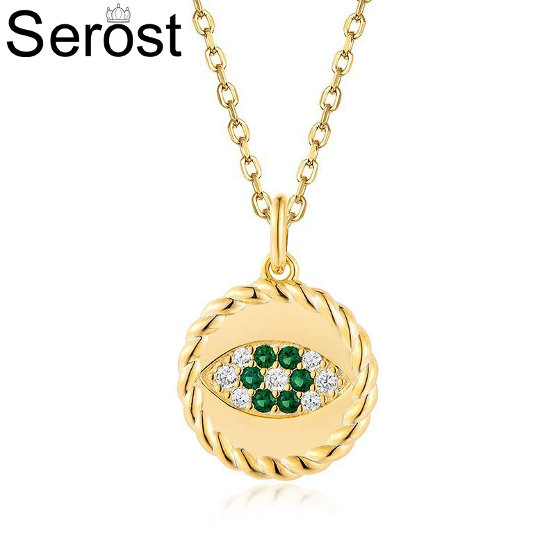 

Serost Pendant Evil Eyes Necklace Original 925 Sterling Silver Chain Gold Fine Necklace for Women