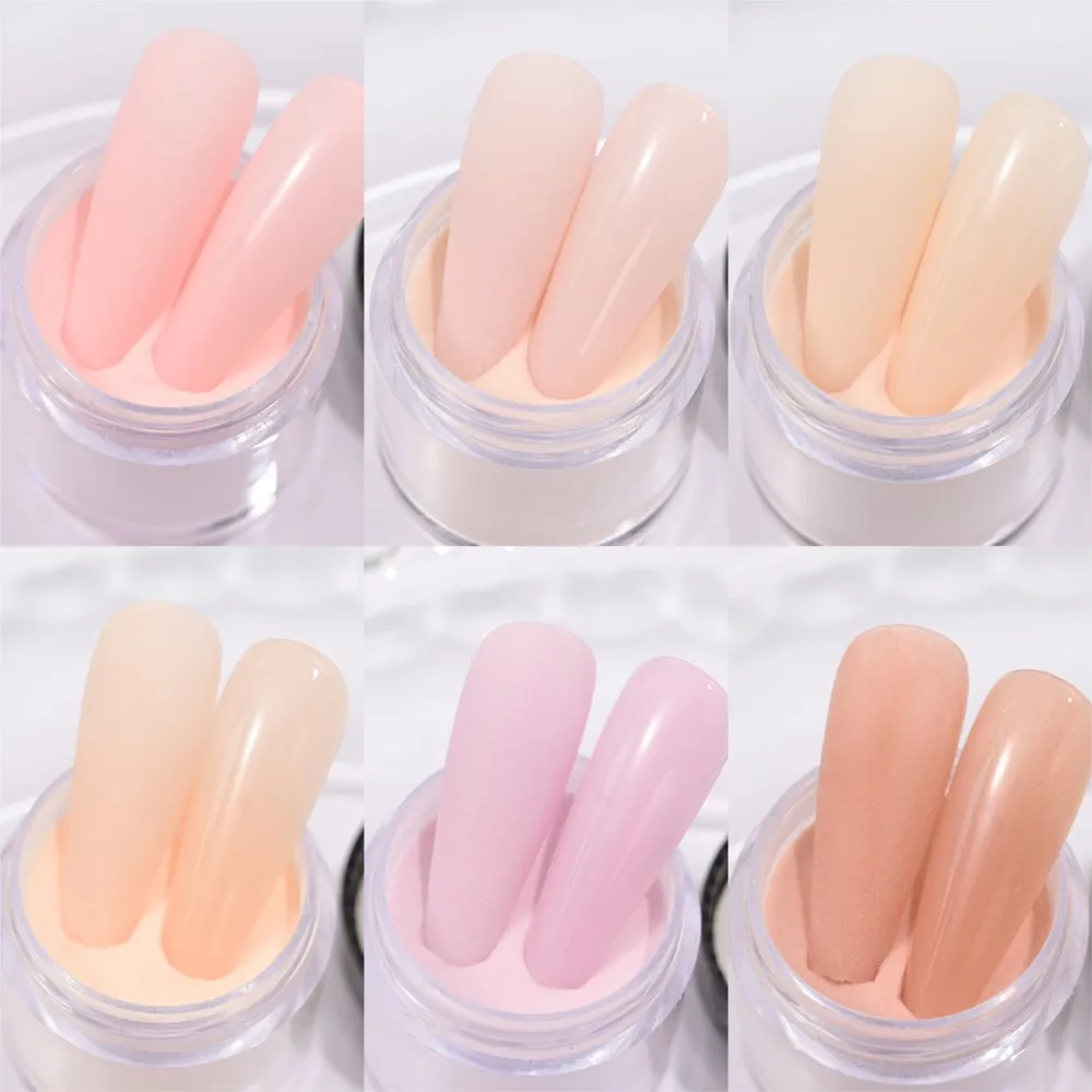 6Pcs/Set Professional Nude Acrylic Powder System 2 In 1 Nail Extension Builder Carving French Manicure Dip Powder Dust (10g/pc)