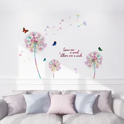 Pegatinas de pared de mariposa de diente de león de colores, decoración de fondo de sofá, Mural para el hogar, decoración de dormitorio, calcomanías autoadhesivas