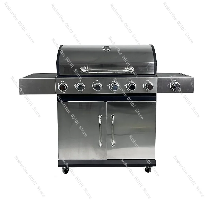 Outdoor BBQ Grill Stainless Steel Gas Barbecue Grill with Wheels Multifunctional Patio Garden BBQ Stove Cooking Equipment