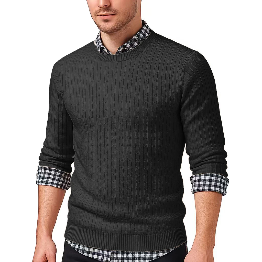 الخريف الرجال Crewneck متماسكة كابل البلوز سترة سليم صالح خفيفة الوزن عادية بلوفر مغزول في الهواء الطلق البلوزات الدافئة الشتاء القمم #2