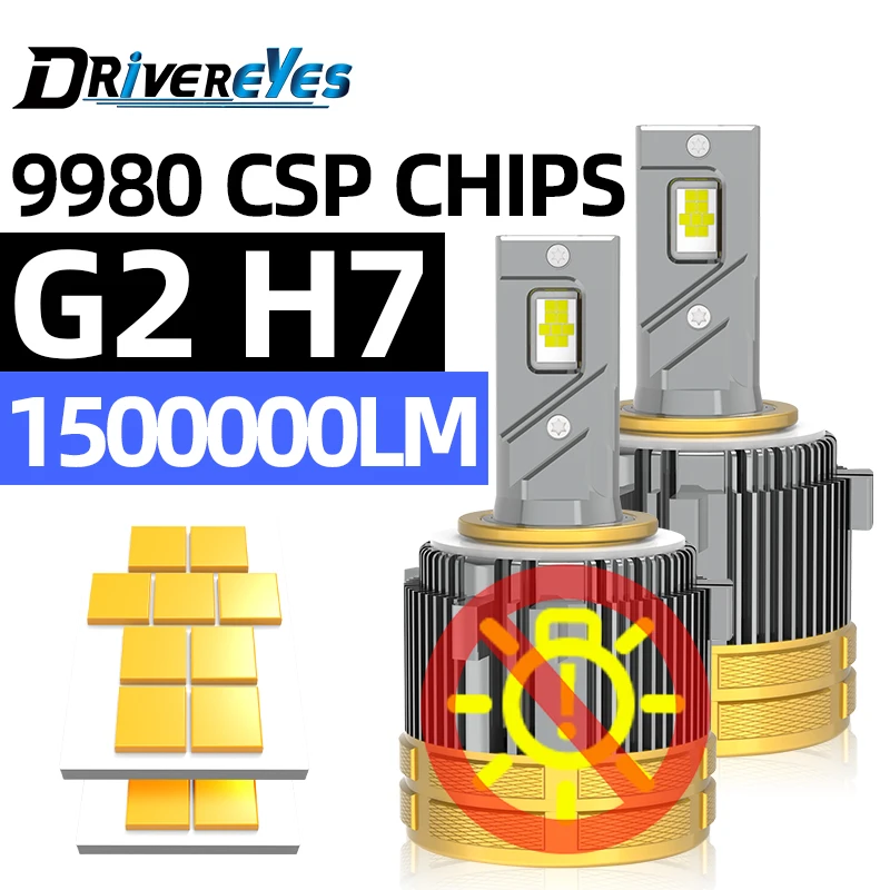 

2PCS G2 H7 Светодиодные фары 9980 CSP чип 150000LM Сверхяркий STG PTF Ближний свет для Volkswagen Golf