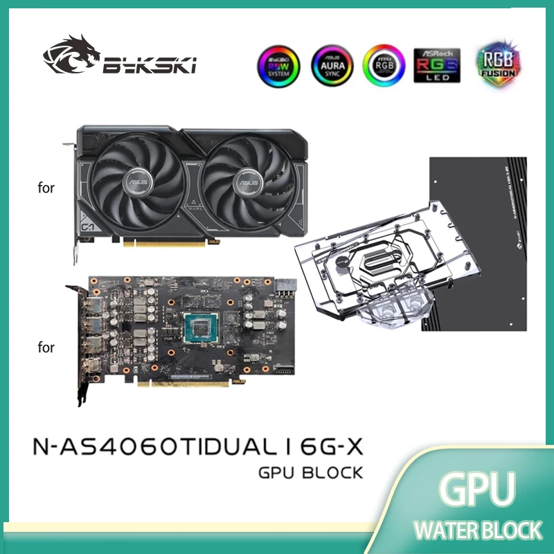 

Bykski N-AS4060TIDUAL16G-X Водяной блок графического процессора для ASUS Dual GeForce RTX 4060Ti OC 16 ГБ Охлаждение видеокарты/утолщенная медная пластина