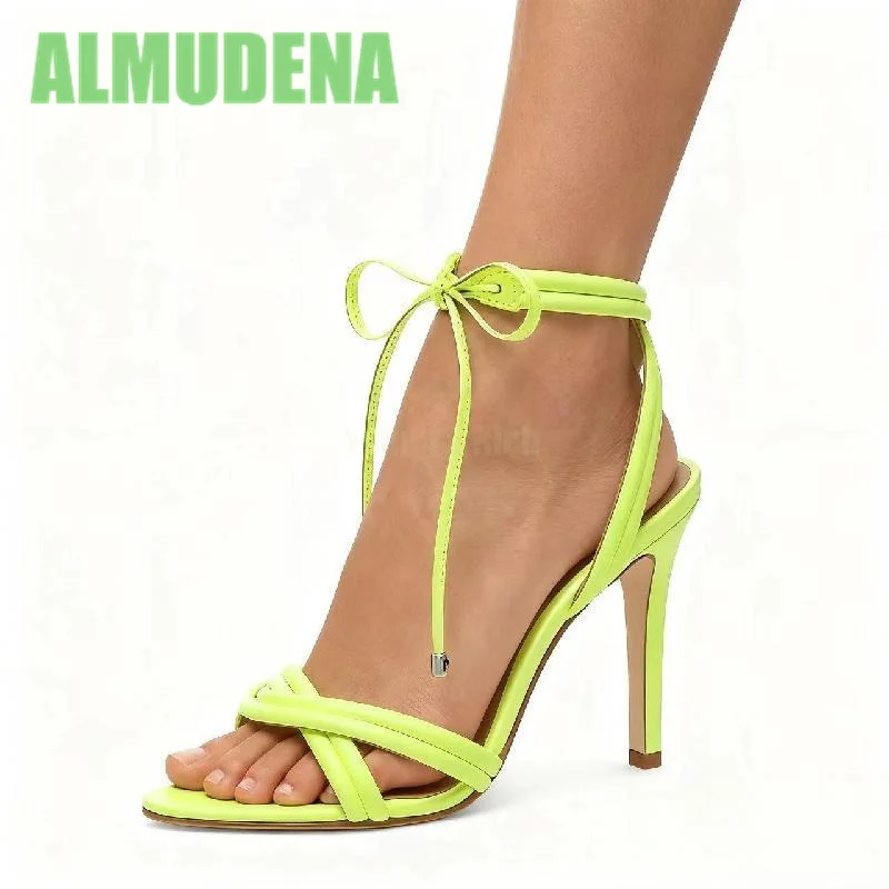 

Ankle Strap Sandals Fashionable Bright Green Rose Red Sexy Style Front Strap Design Exposed Toe Temperament Slim High Heels