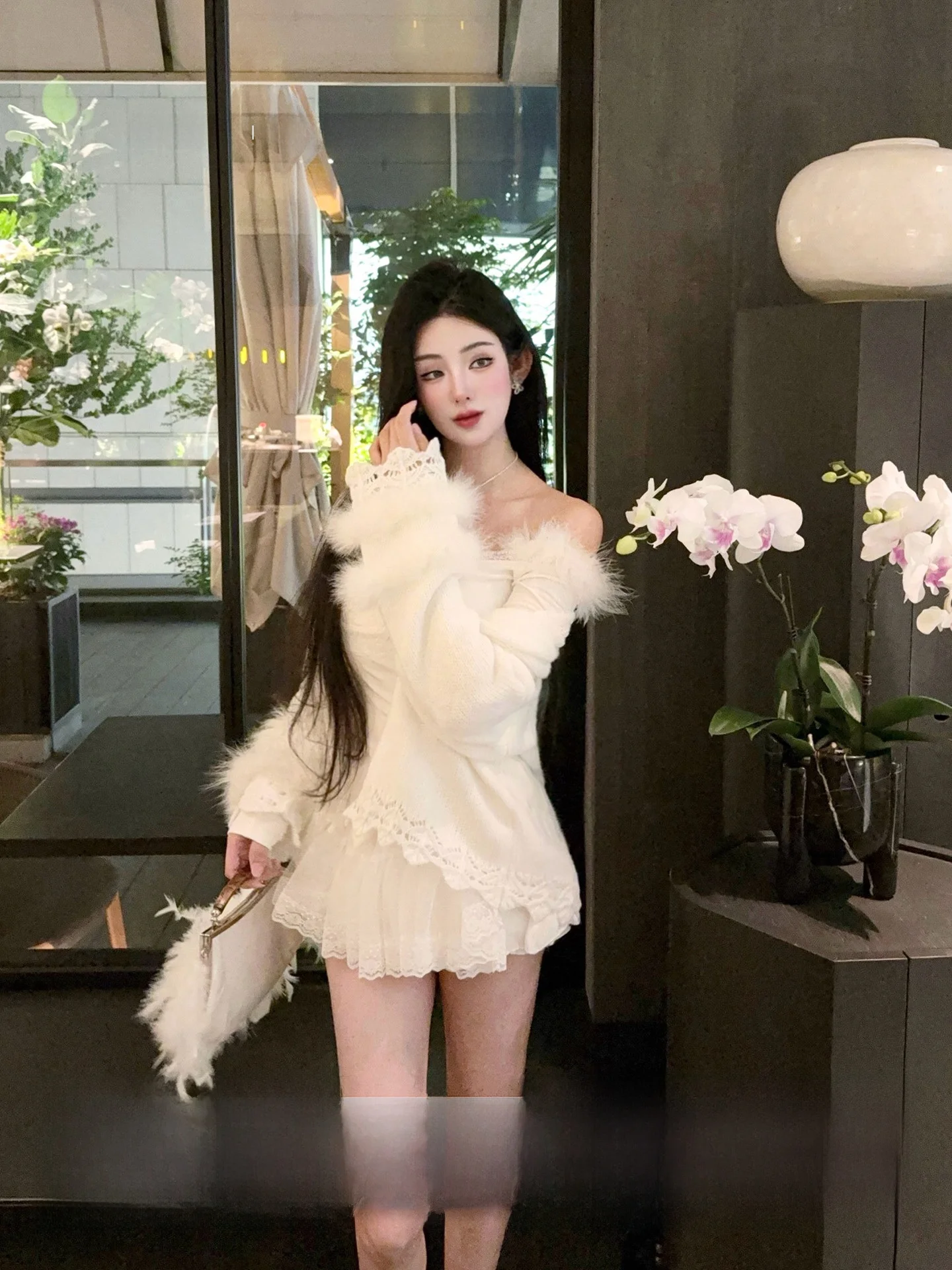 

Joy Kiki London Miss Sweet Matching Long Sve Coat with Fur Sves Autumn Faionable Knitted Sweater for Young Girls