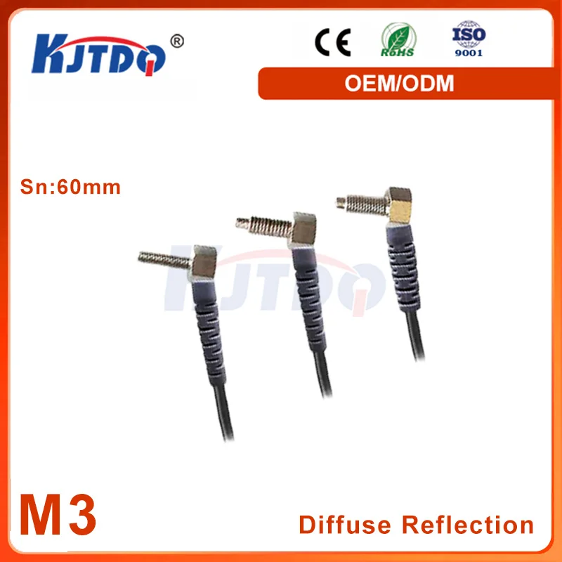 M3 M4 M6 High Quality Waterproof Oil-proof IP65 Sn 60mm Right Angel Diffuse Reflection Optical Fiber Sensor