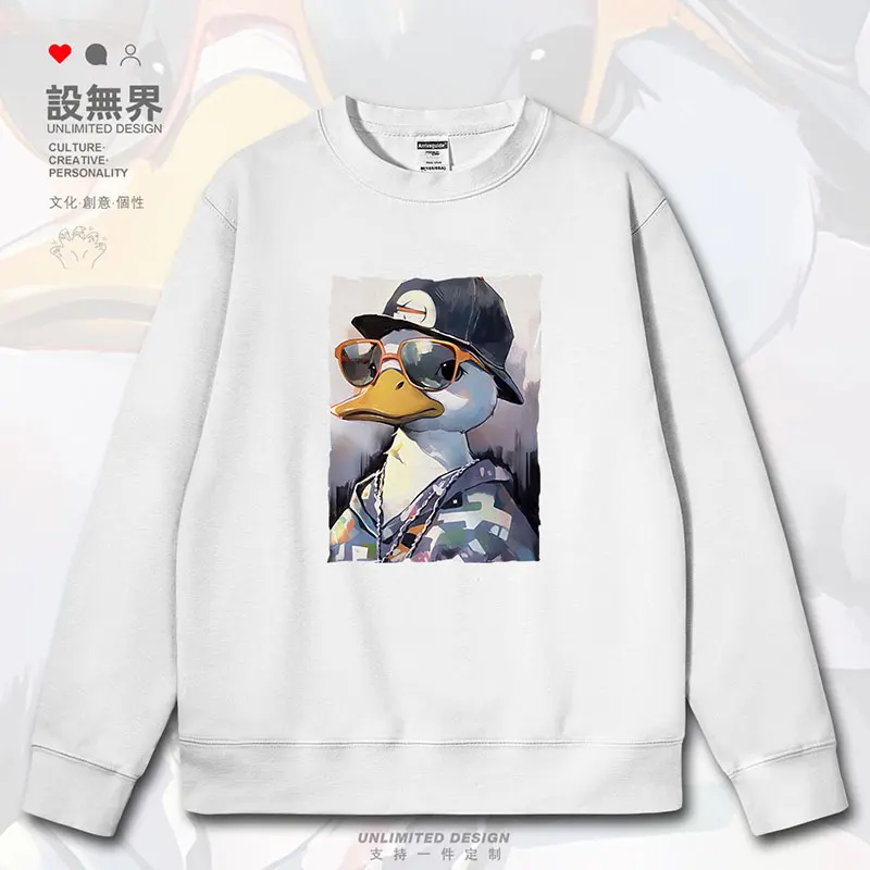 Hong Kong style duck sunglasses play handsome watercolor graffiti mens hoodies men streetwear white Coat autumn winter clothes