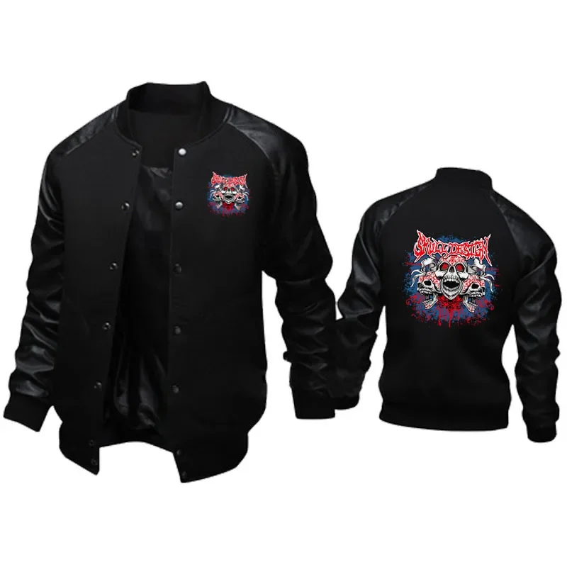 

Leather Bomber Jacket Men Casual sports Baseball Mens Jackets New Autumn Fashion High Quality Skull Print Logo Jackets for Men