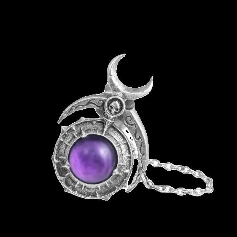 Europe America Retro Silver Color Adorned with Imitation Purple Gemstone Skull Planet Earrings UNISEX Punk Hip Hop Party Earring