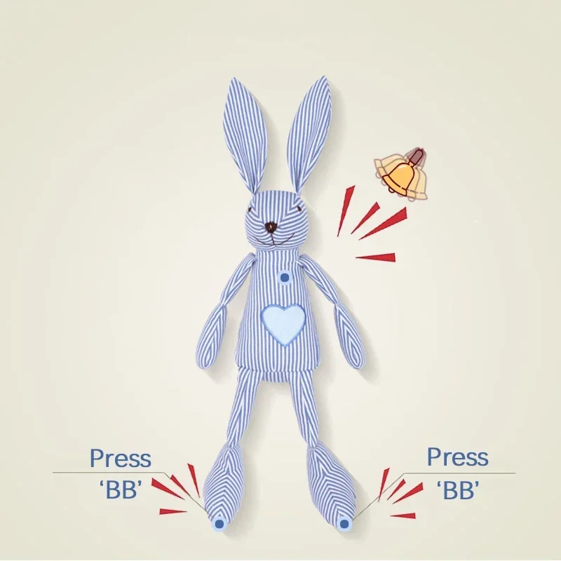 Kawaii Stripe Long Ear Rabbit Stuffed Toy with Bell Baby Soothing Soft Cute Doll for Sleep Children Gift Dropshipping Available