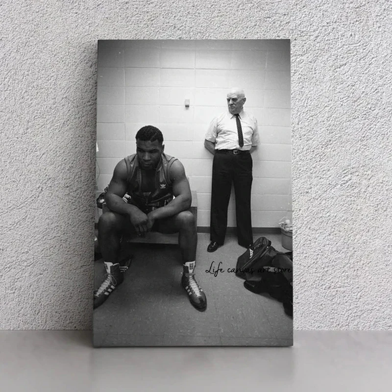 Young Mike Tyson and His Coach Cus D\'Amato Before His First Pro Fight Art Poster Canvas Painting Wall Prints Picture  Home Decor