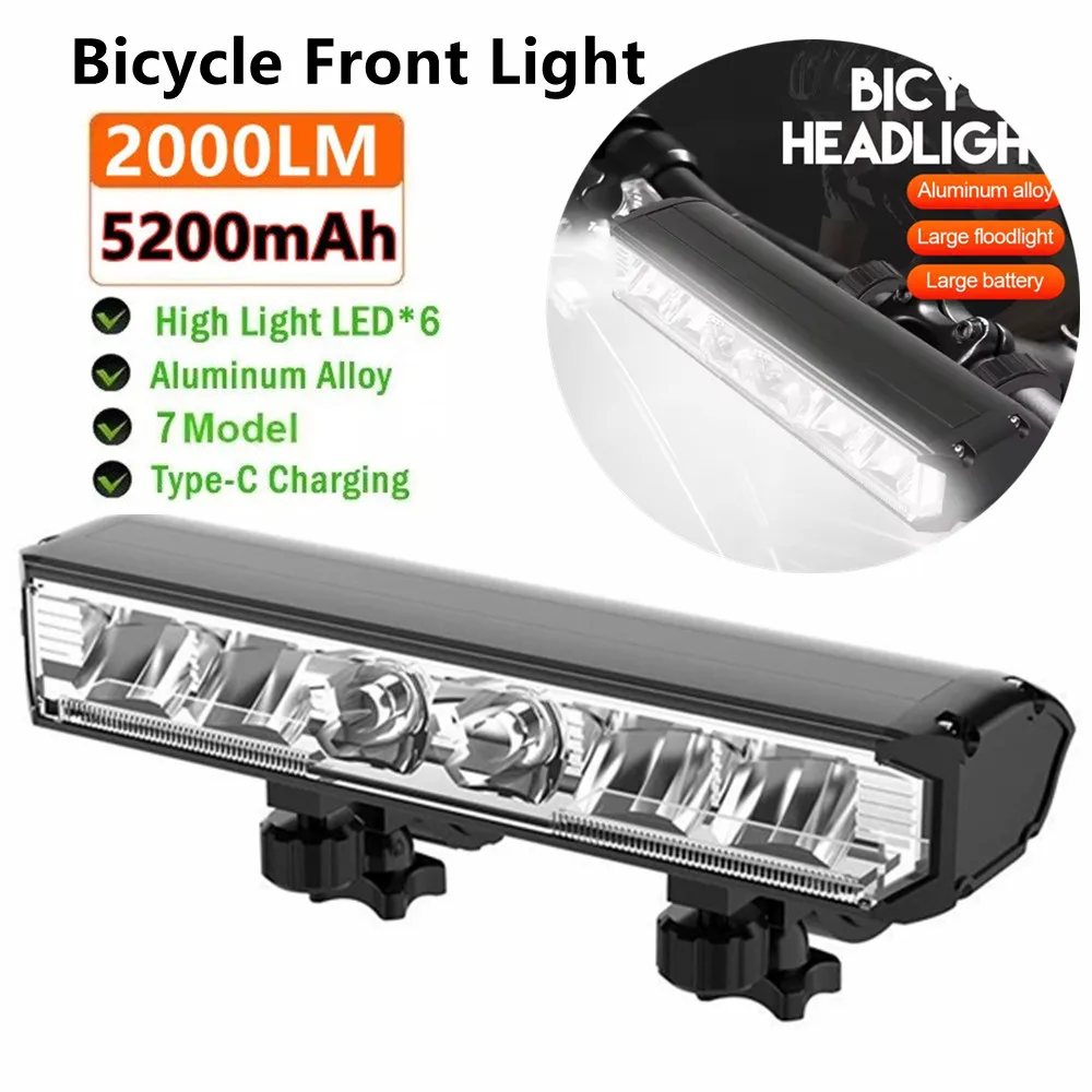 AliExpress NONE Bicycle Light Front 2000Lumen Bike Light 5200mAh Waterproof Flashlight Type-C Charging MTB Road Cycling Lamp Accessories