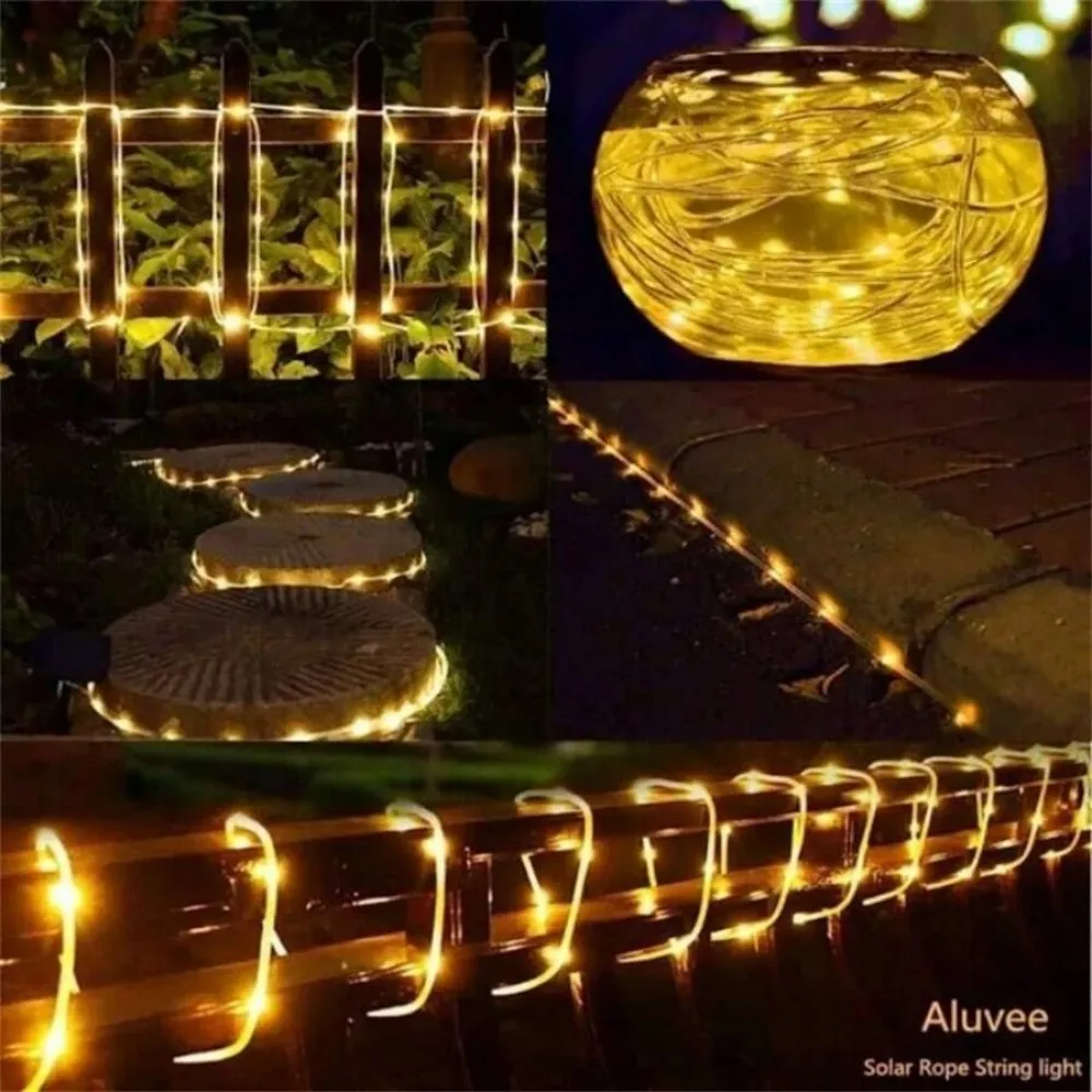 1PC 50/100/200LED ソーラーチューブライト、8モード屋外ライト、庭、裏庭、パティオ、デッキ、パーティー用の柔軟なクリアチューブライト