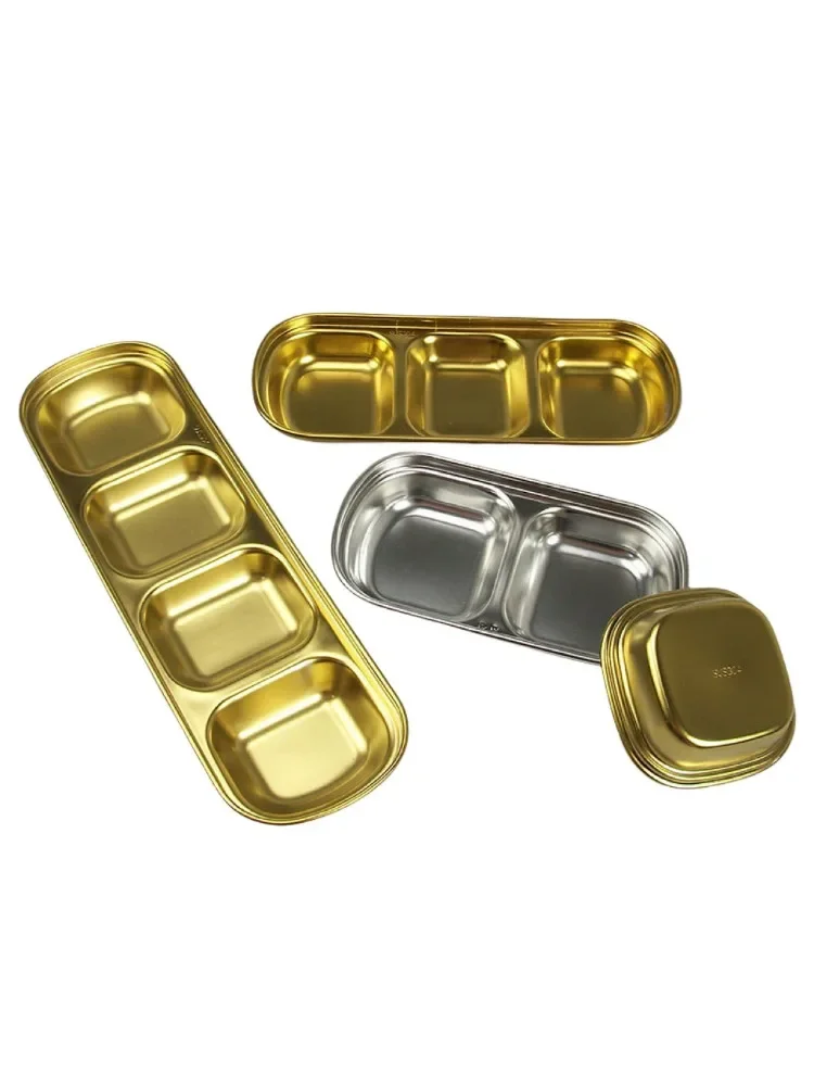 Plat d'assaisonnement en acier inoxydable, 1/2/3/4 grilles, plat d'assaisonnement en métal coréen pour Sauce Barbecue, assiette à tremper, vaisselle de cuisine pour Restaurant