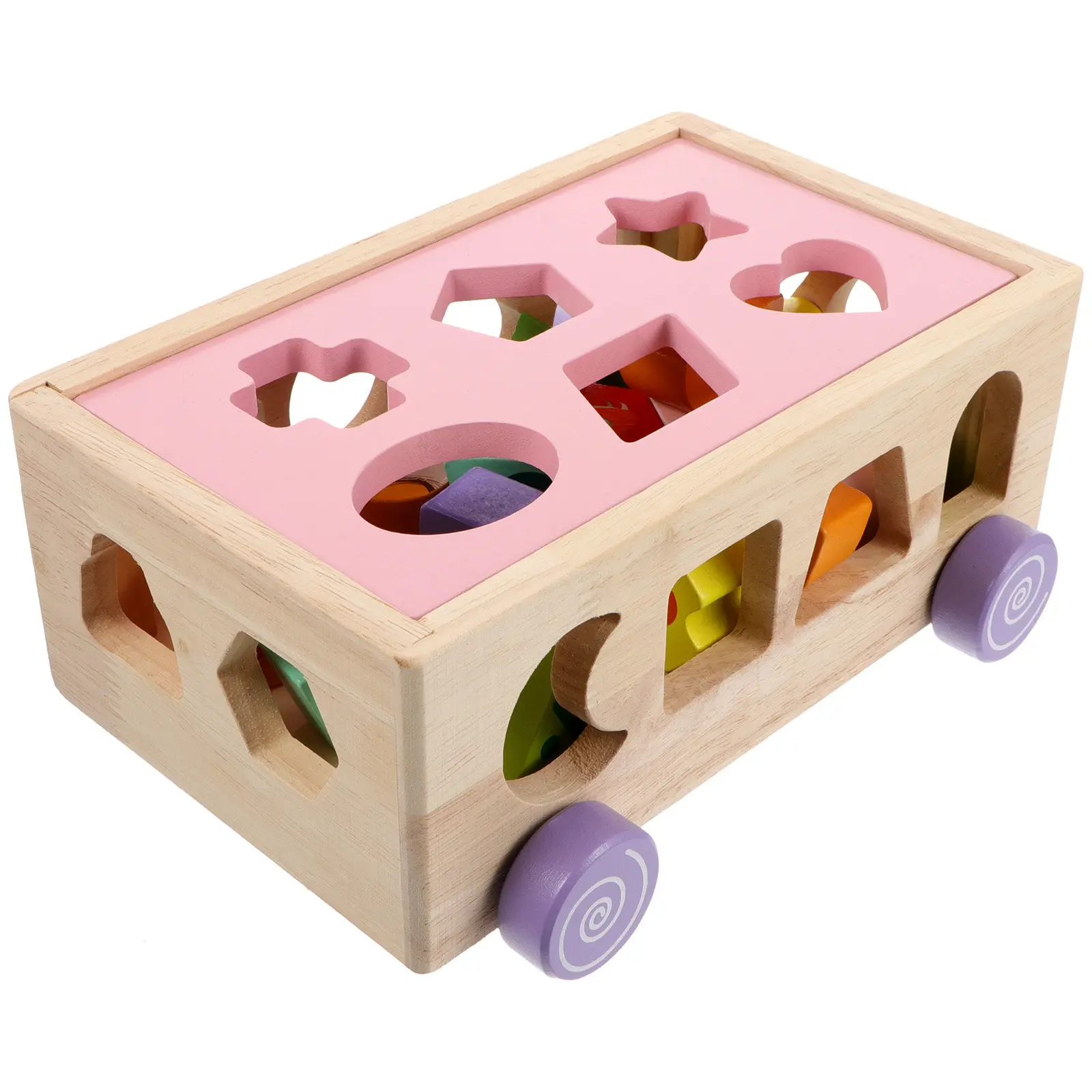 

1Set Intelligence Car Wooden Shape Matching Animal Pink Educational Early Learning Motor Skills Development Cognitive Game