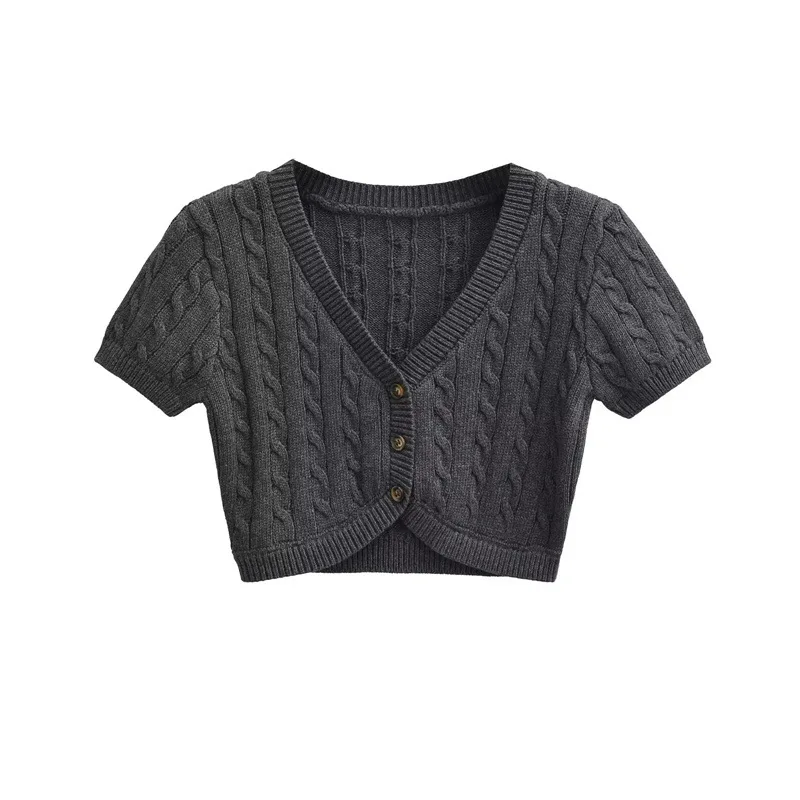 Vintage Overlapping Fried Dough Twists Knitting Small Waistband Cardigan New Coat in Spring 2026 Short Women