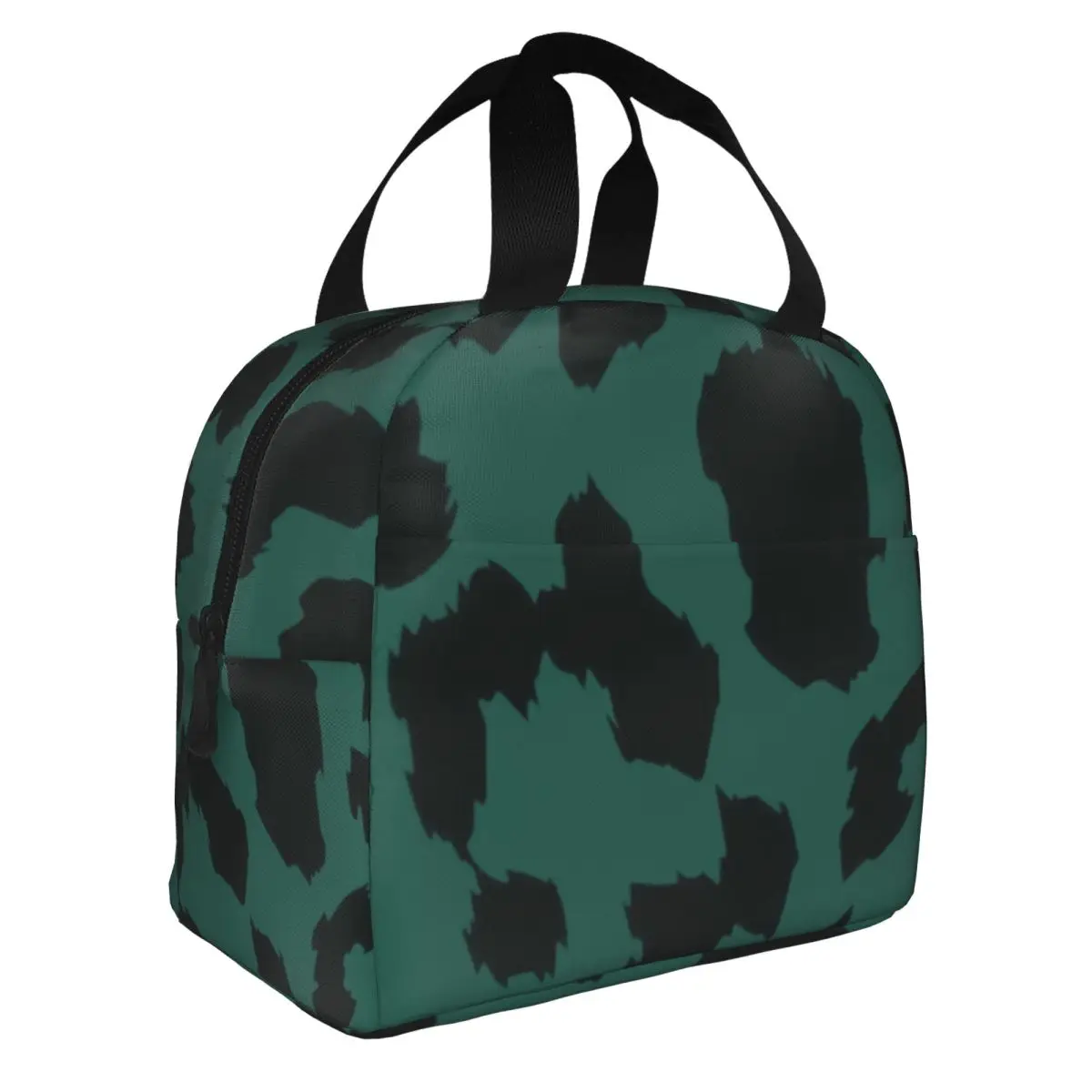 Green Leopard Insulated Lunch Bags Thermal Bag Meal Container Geometric Simple Large Tote Lunch Box Girl Boy College Outdoor