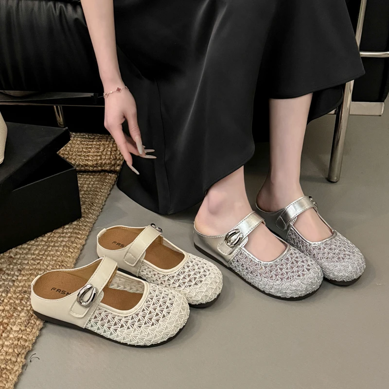 Mesh Hollowed Out Breathable Platform Baotou Semi-slippers Women's Summer Wear 2026 New Fashion Casual Sandals