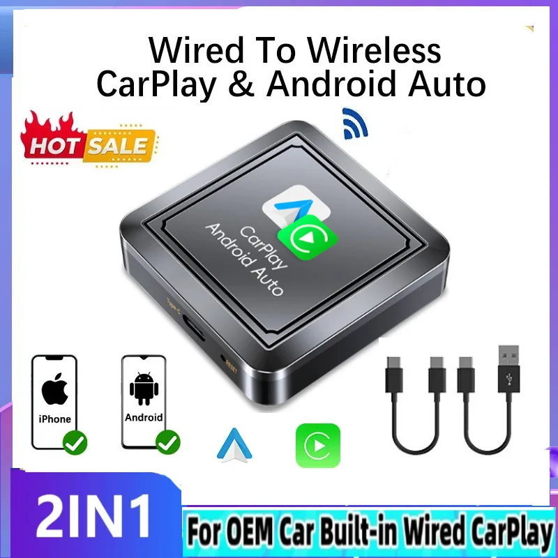 

Mini CarAI Box 2in1 Wired To Wireless CarPlay Dongle Wireless Android Auto Box For Car Radio with Wired CarPlay Plug and Play