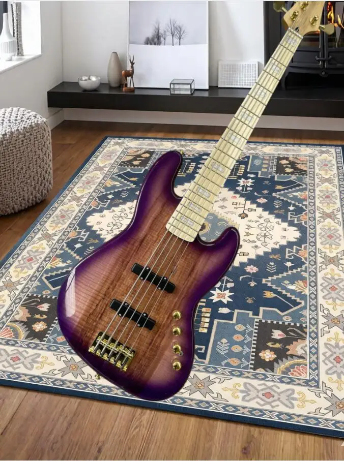 5 strings purple bass guitar, Spalted maple top solid wood body, golden fixed bridge, maple fingerboard, active line