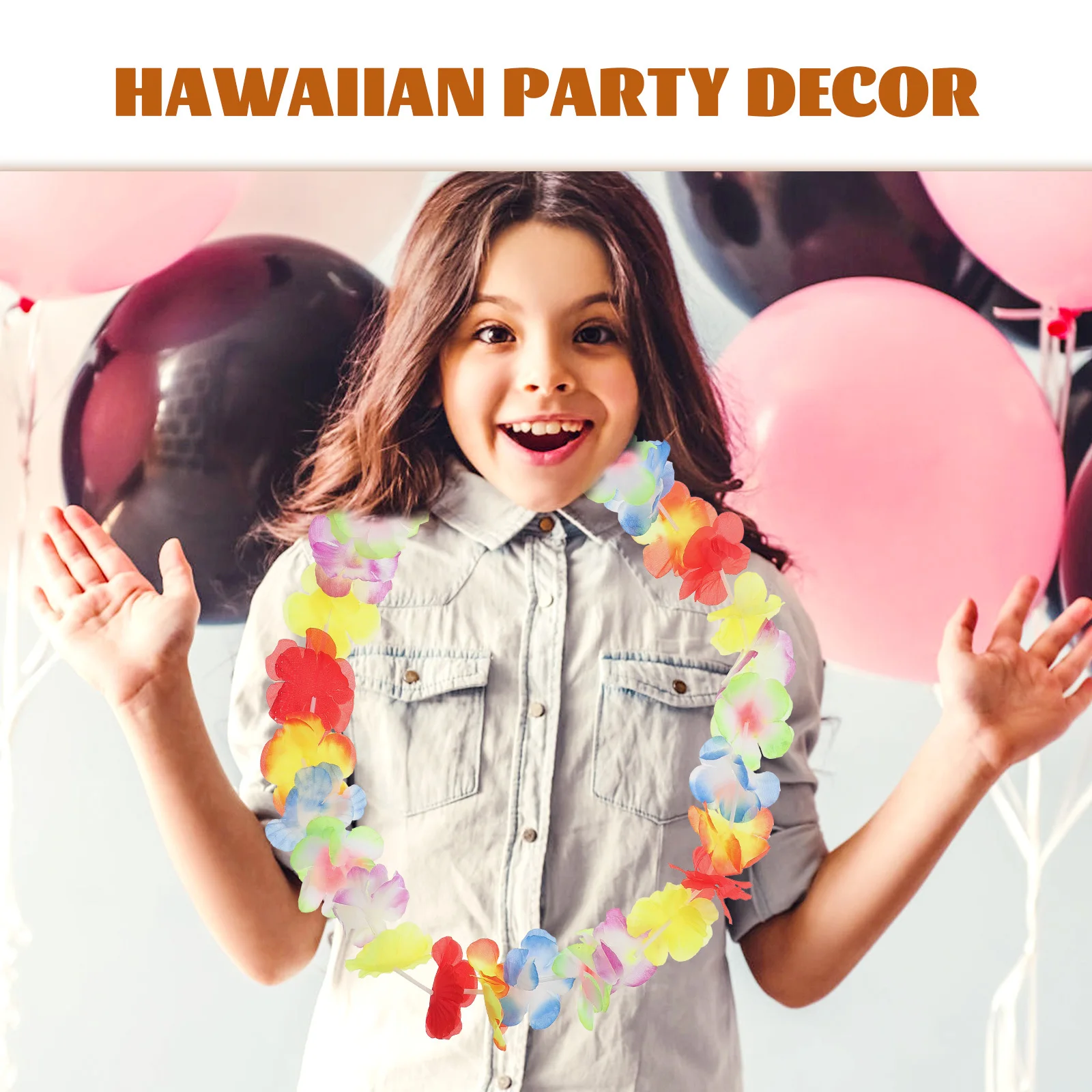 

5pcs Grass Skirt Lei Colorful Artificial Flower Necklace Tropical Party Favors Beach Hula Dance Costume Accessory Decor For