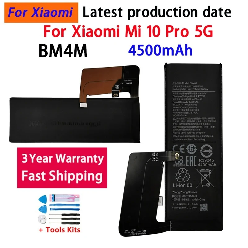 NEW 100% 4500mAh Replacement Battery BM4M For Xiaomi Mi 10 Pro 5G 10Pro Genuine Phone Batteries Batterij+Tools Fast Shipping