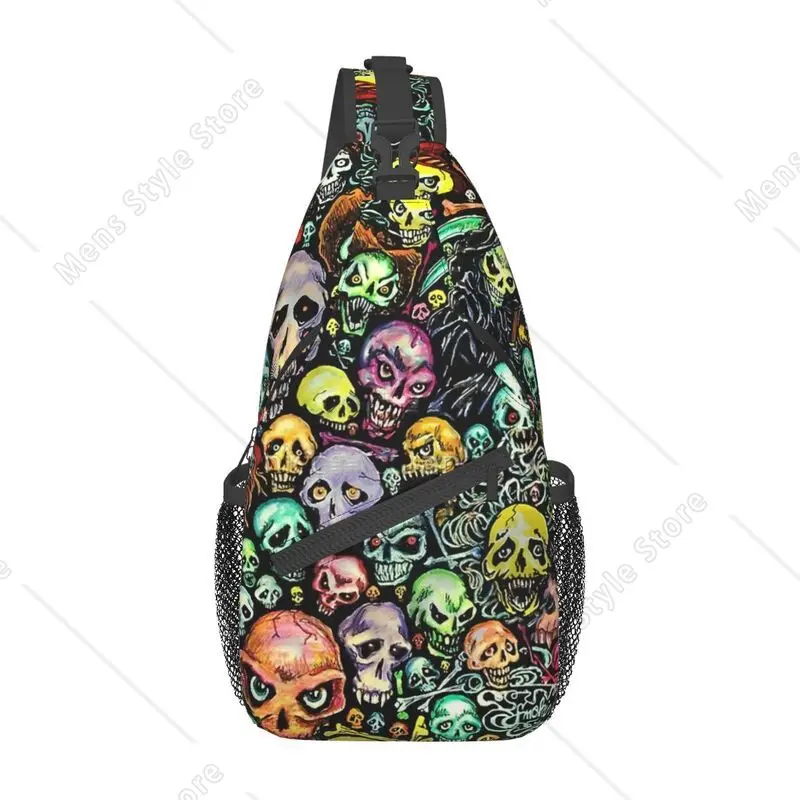 

Horror Skeleton Skull Sling Chest Bag Customized Halloween Macabre Art Crossbody Shoulder Backpack for Men Traveling Daypack