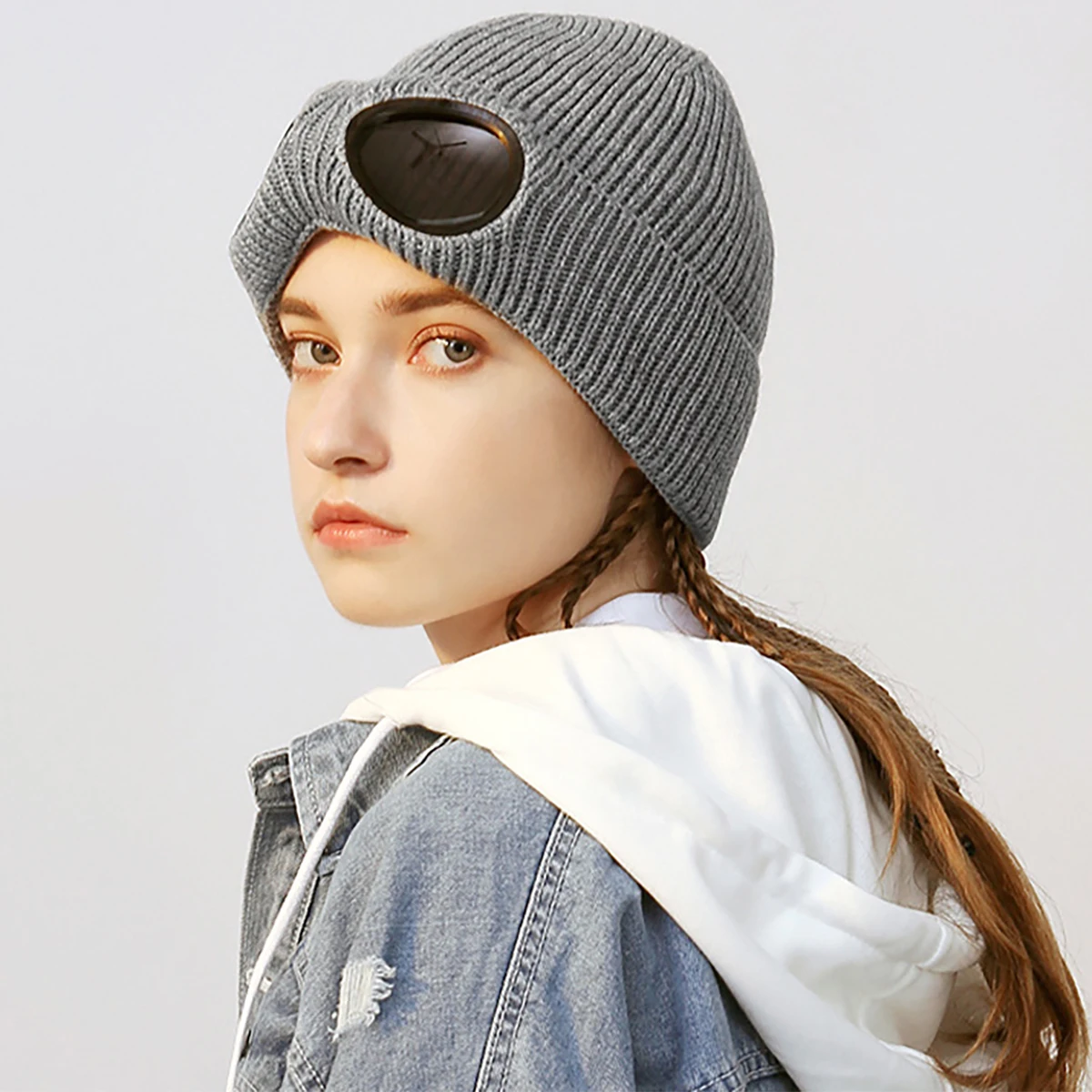 Winter Windproof Warmer Ski Beanies Hat Unisex Men Women Knitted Hat with Goggles Soft Warm Anti-slip Ear Protection Garros Caps