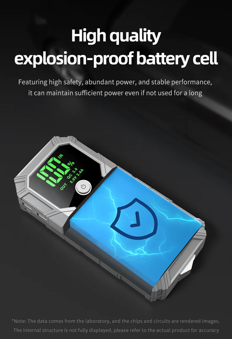 

12V Portable Car Jump Starter, 8.0L Gas/7.0L Diesel, QC3.0 Power Bank, 4-Mode LED Light, Explosion-Proof Battery for All Vehicle