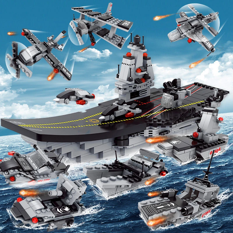 

728PCS Warship Building Block Missile Destroyer Military Mode Aircraft Boat Carrier Battleship Bricks Morphing Assembly Toy